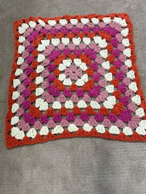 Colorful Crochet Table Square in Cream, Pink, Magenta & Orange